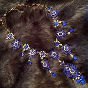 Blue long rhinestone necklace